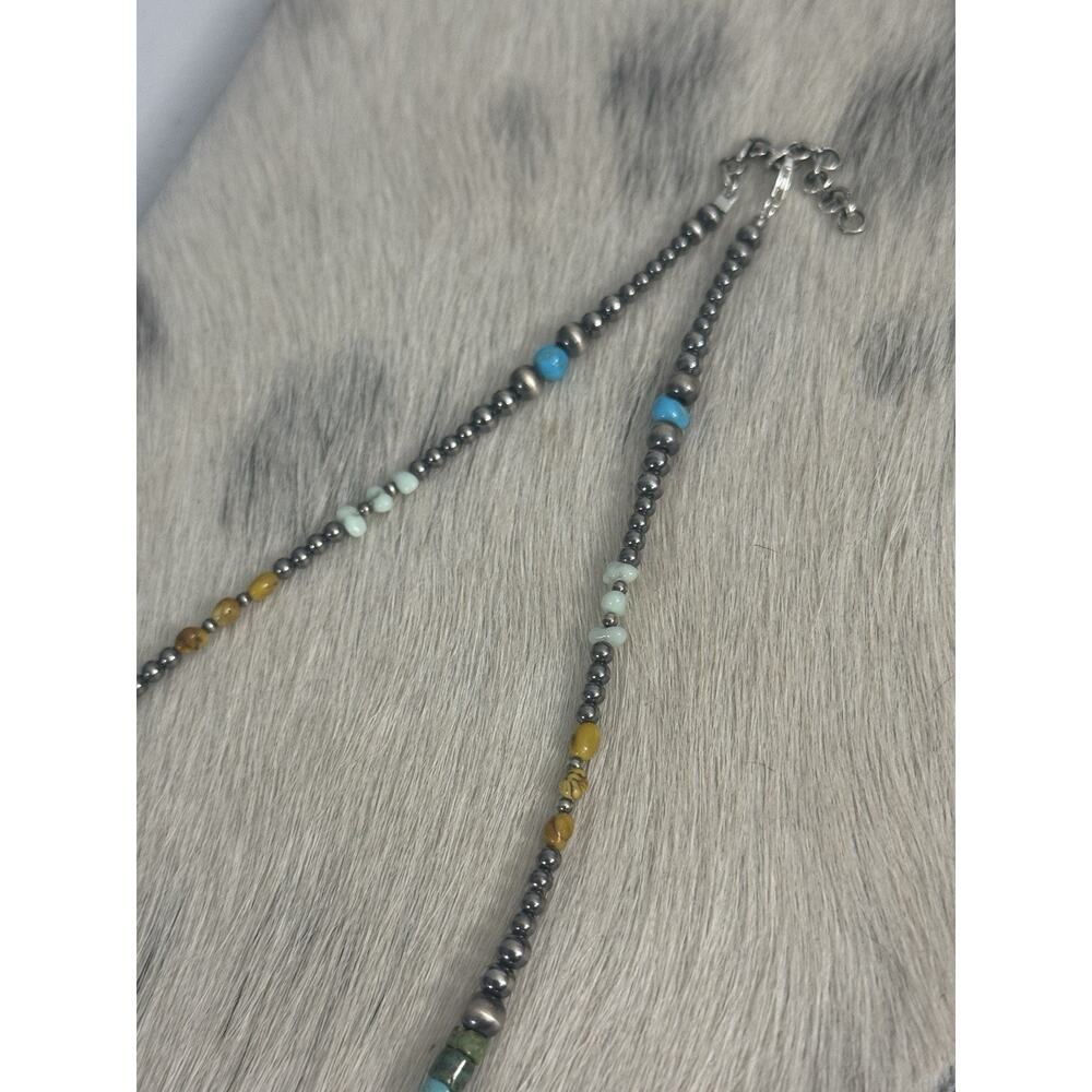 Sterling Silver Golden Hills Sonoran Gold Paloma Turquoise Navajo Pearl Necklace - Picture 6 of 9